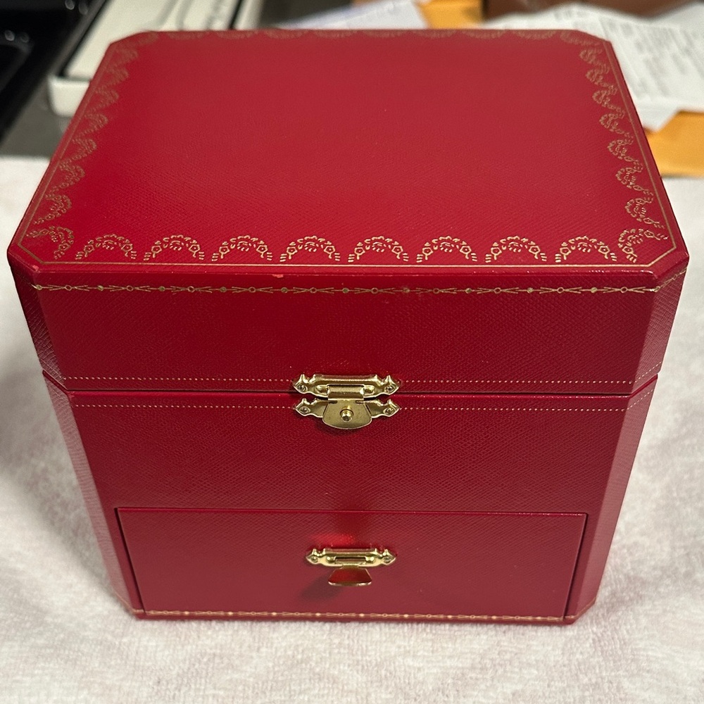 Cartier Red Jewelry Box with Gold Hardware